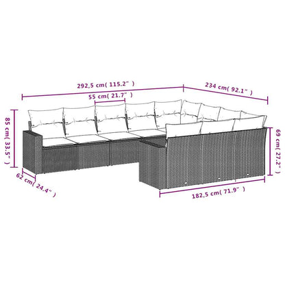 Set Divani da Giardino 10 pz con Cuscini Grigio in Polyrattan