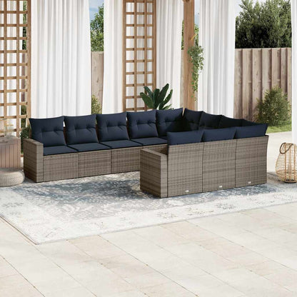 Set Divani da Giardino 10 pz con Cuscini Grigio in Polyrattan