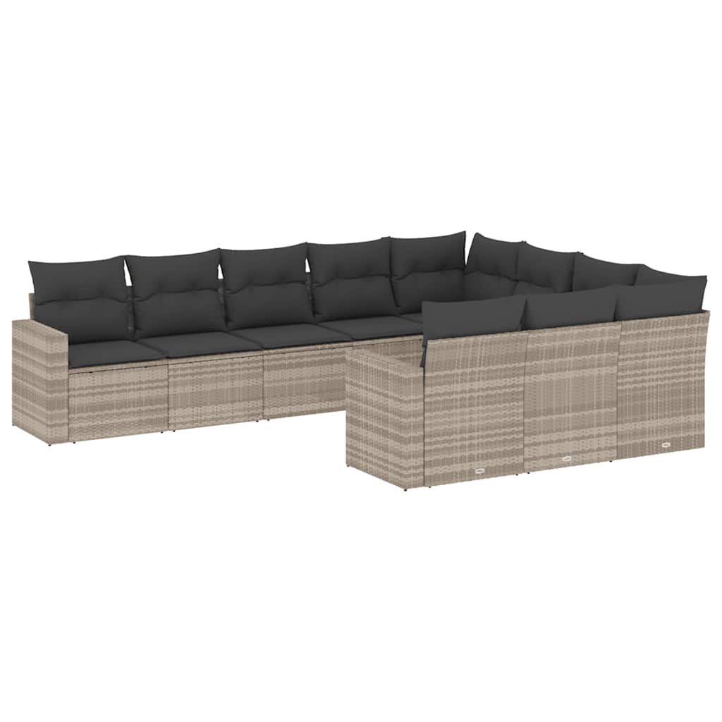 Set Divano Giardino 10 pz con Cuscini Grigio Chiaro Polyrattan | homemem39