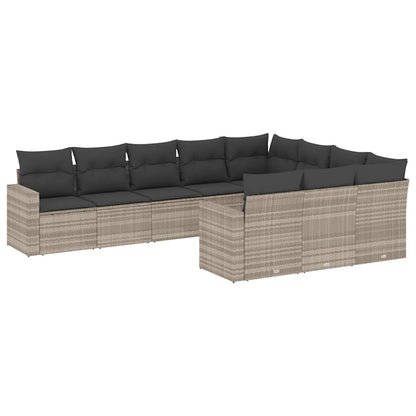 Set Divano Giardino 10 pz con Cuscini Grigio Chiaro Polyrattan | homemem39