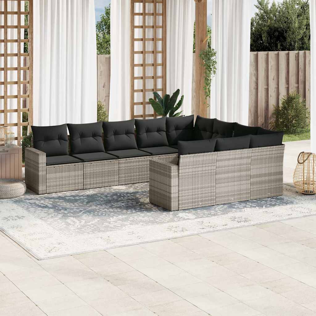 Set Divano Giardino 10 pz con Cuscini Grigio Chiaro Polyrattan | homemem39