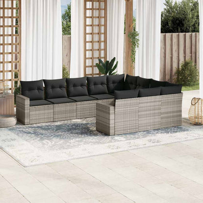 Set Divano Giardino 10 pz con Cuscini Grigio Chiaro Polyrattan | homemem39
