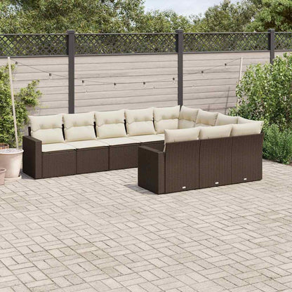 Set Divani da Giardino 10pz con Cuscini in Polyrattan Marrone