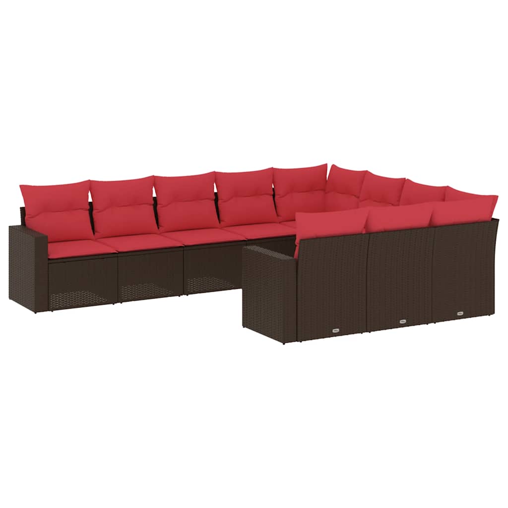 Set Divani da Giardino 10pz con Cuscini in Polyrattan Marrone | homemem39