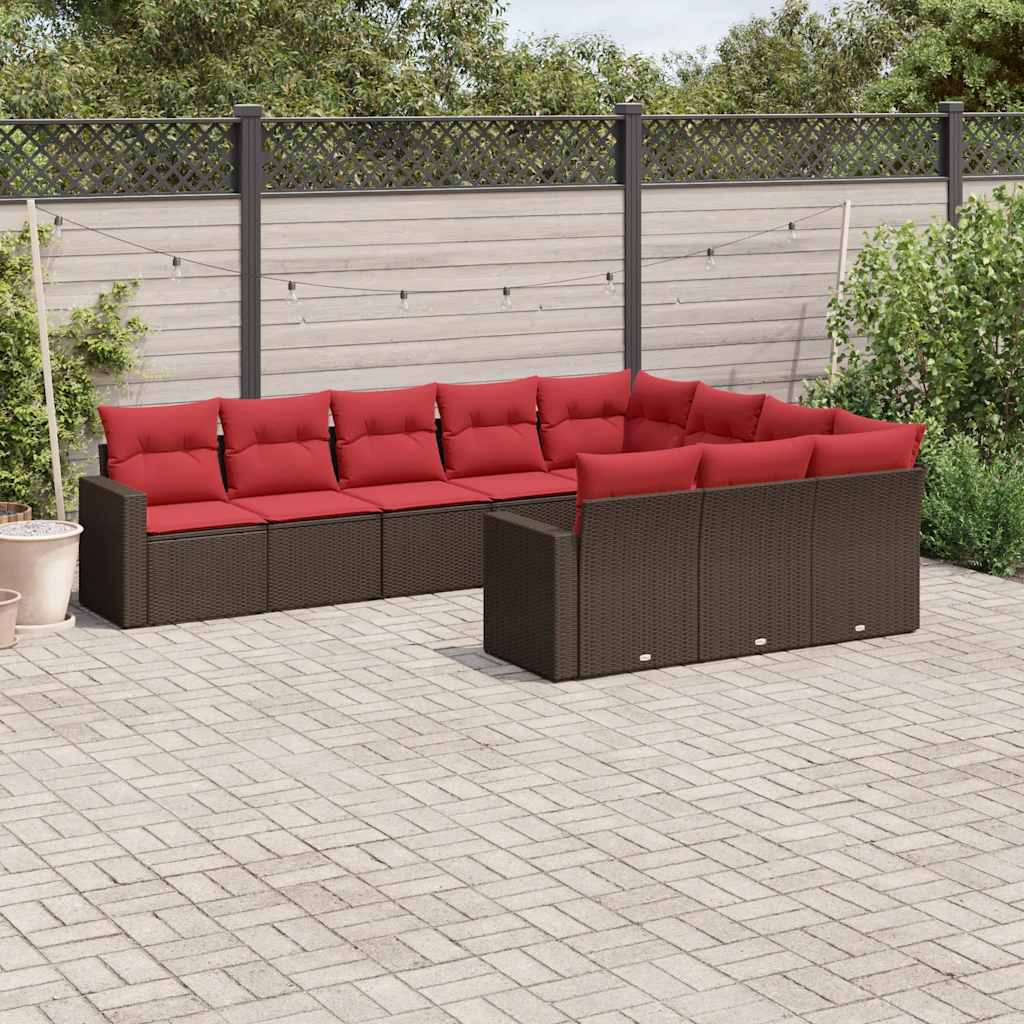 Set Divani da Giardino 10pz con Cuscini in Polyrattan Marrone | homemem39