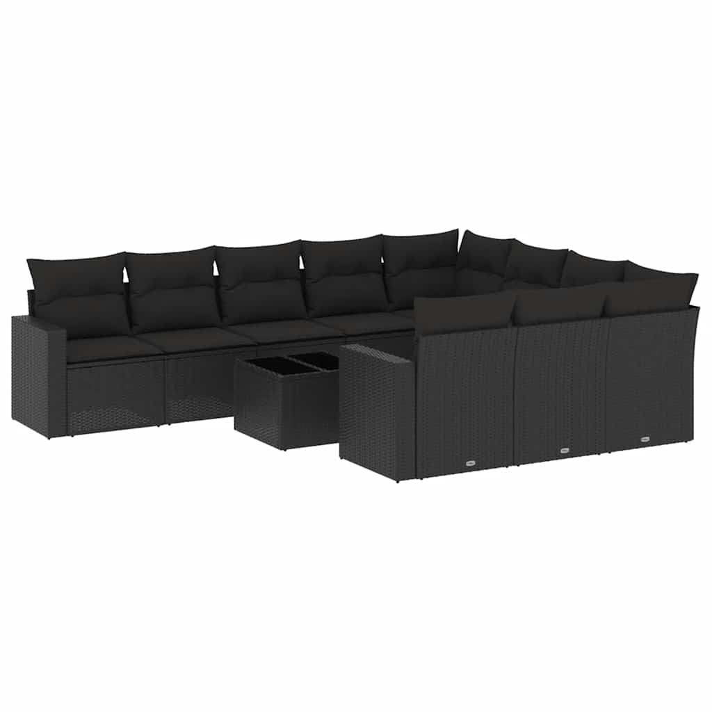 Set Divani da Giardino 11 pz con Cuscini in Polyrattan Nero | homemem39
