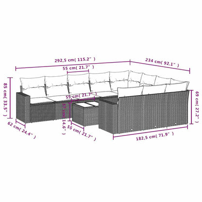 Set Divani da Giardino 11 pz con Cuscini in Polyrattan Nero | homemem39