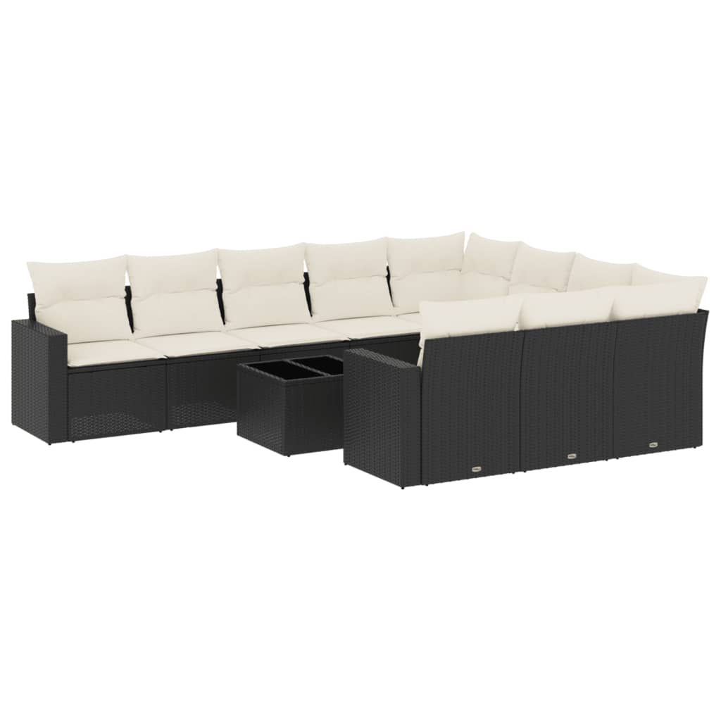 Set Divani da Giardino 11 pz con Cuscini in Polyrattan Nero | homemem39