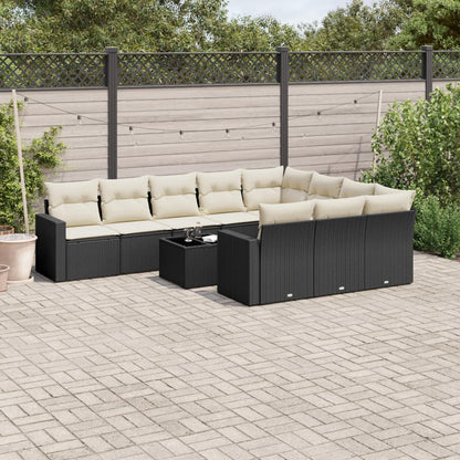 Set Divani da Giardino 11 pz con Cuscini in Polyrattan Nero | homemem39