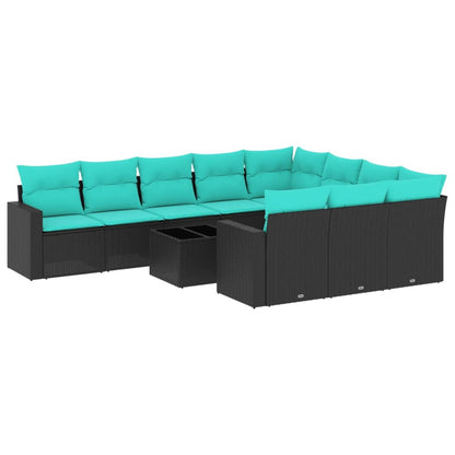 Set Divani da Giardino 11 pz con Cuscini in Polyrattan Nero - homemem39