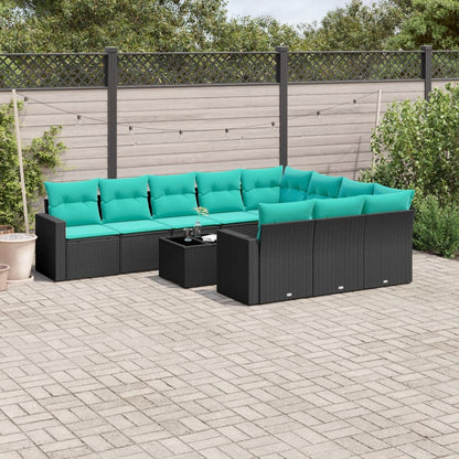 Set Divani da Giardino 11 pz con Cuscini in Polyrattan Nero | homemem39