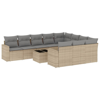 Set Divani da Giardino 11 pz con Cuscini Beige in Polyrattan | homemem39