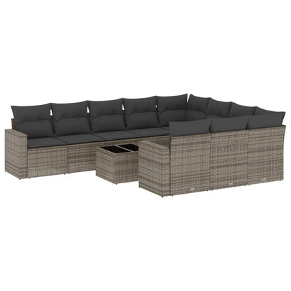 Set Divani da Giardino 11 pz con Cuscini in Polyrattan Grigio | homemem39