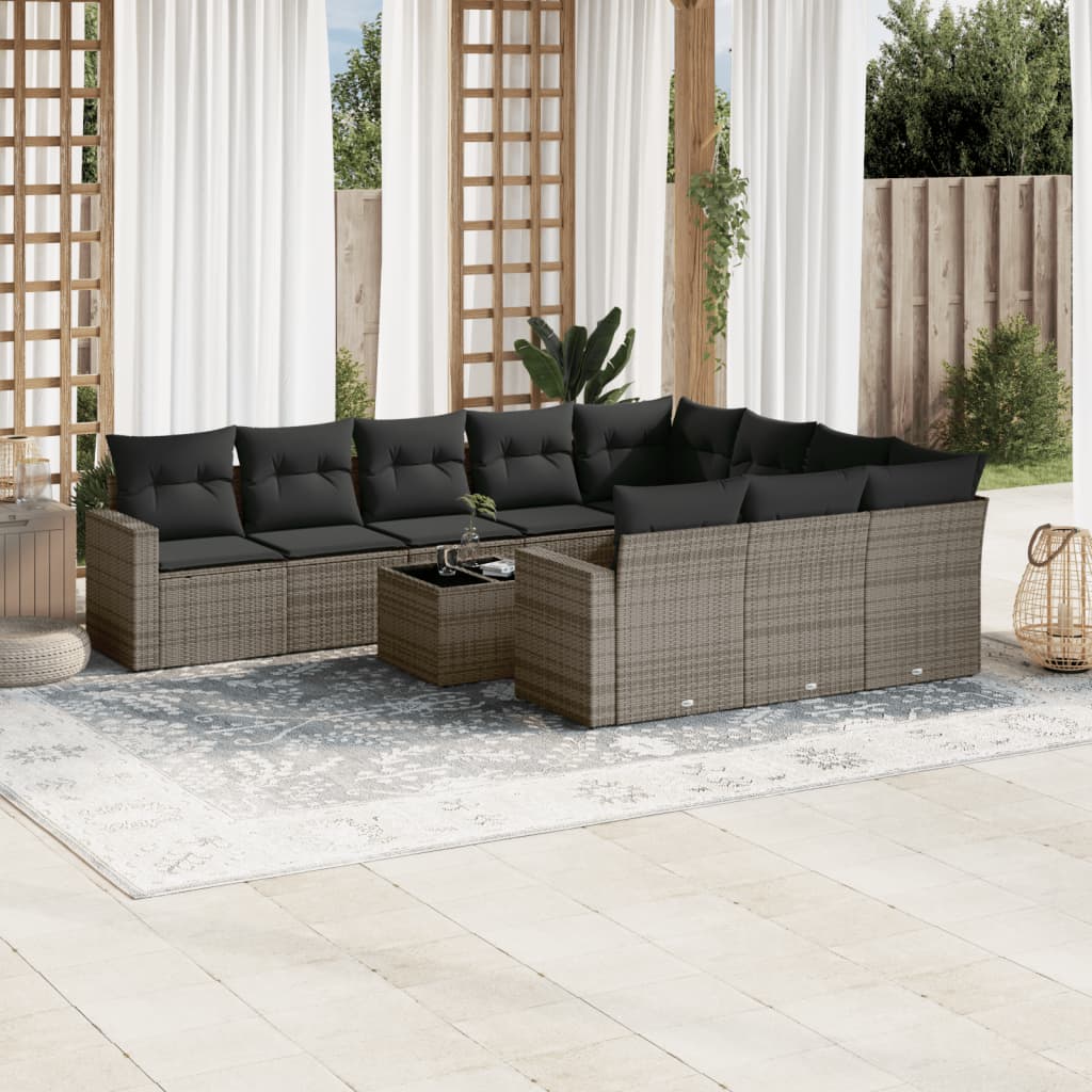 Set Divani da Giardino 11 pz con Cuscini in Polyrattan Grigio | homemem39