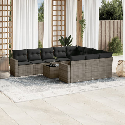 Set Divani da Giardino 11 pz con Cuscini in Polyrattan Grigio | homemem39