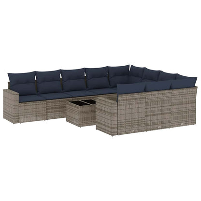 Set Divani da Giardino 11 pz con Cuscini in Polyrattan Grigio | homemem39