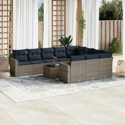 Set Divani da Giardino 11 pz con Cuscini in Polyrattan Grigio | homemem39