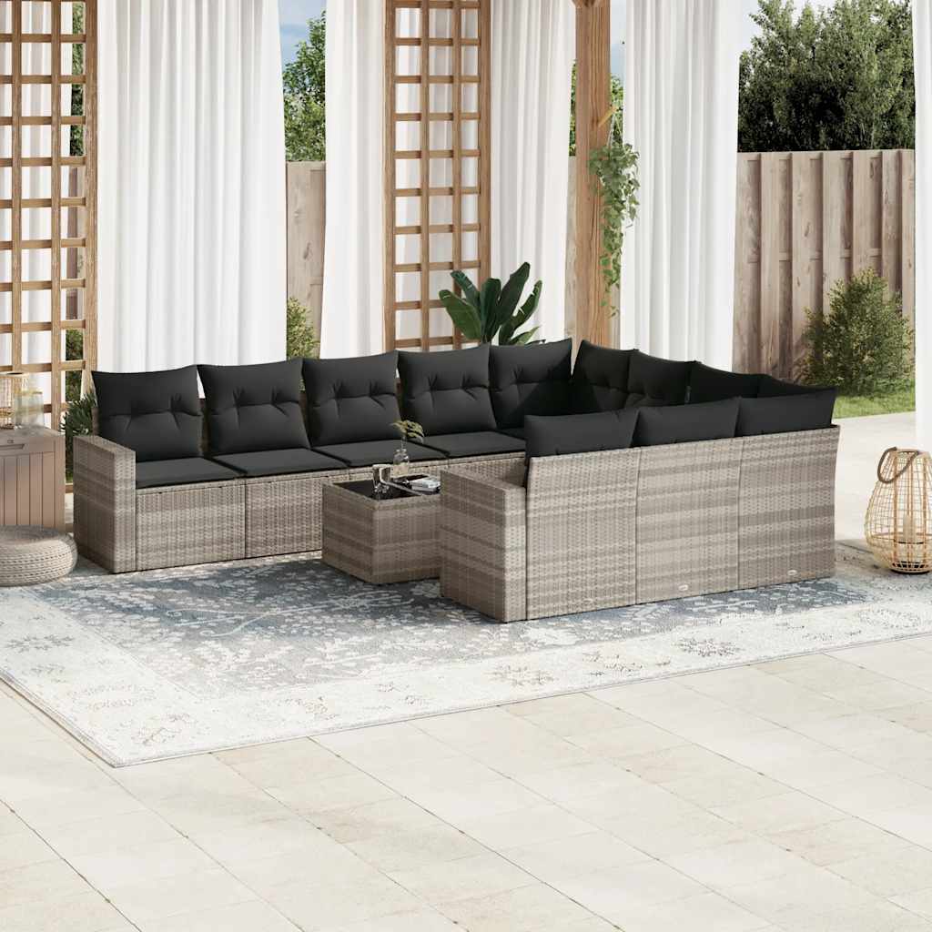 Set Divani da Giardino 11 pz con Cuscini in Polyrattan Grigio | homemem39
