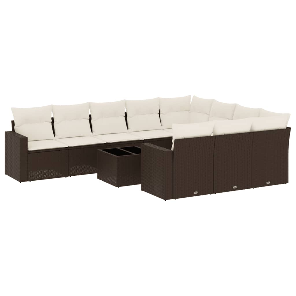 Set Divani da Giardino 11 pz con Cuscini Polyrattan Marrone | homemem39