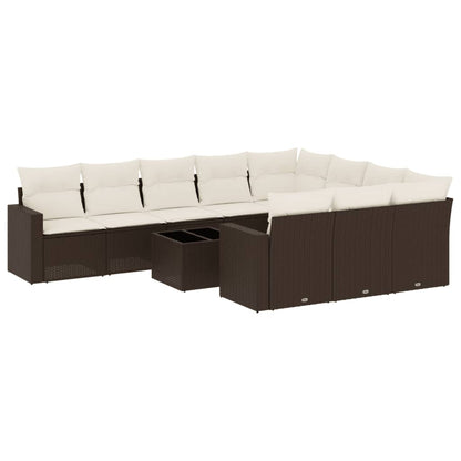 Set Divani da Giardino 11 pz con Cuscini Polyrattan Marrone | homemem39