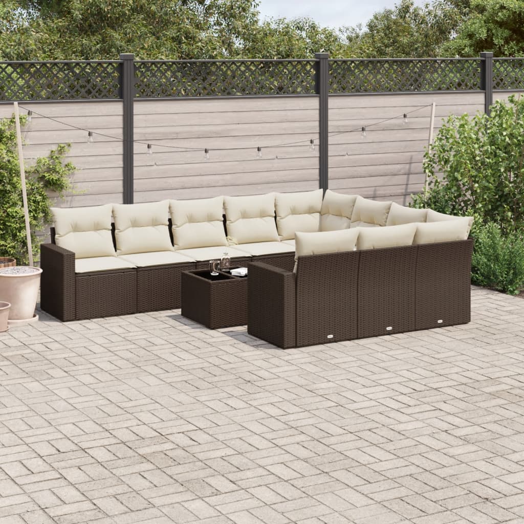 Set Divani da Giardino 11 pz con Cuscini Polyrattan Marrone | homemem39