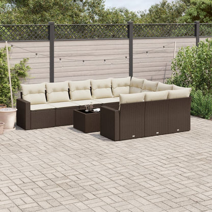 Set Divani da Giardino 11 pz con Cuscini Polyrattan Marrone | homemem39