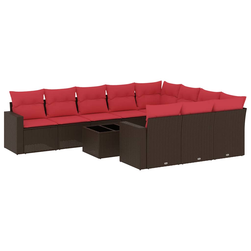 Set Divani da Giardino 11 pz con Cuscini Polyrattan Marrone | homemem39