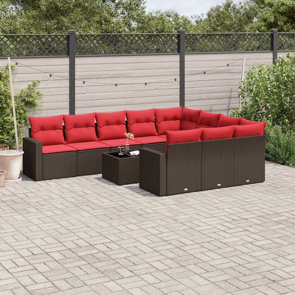 Set Divani da Giardino 11 pz con Cuscini Polyrattan Marrone | homemem39