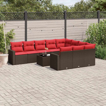 Set Divani da Giardino 11 pz con Cuscini Polyrattan Marrone | homemem39