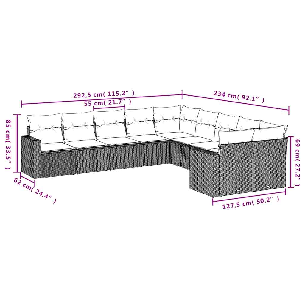 Set Divani da Giardino 10pz con Cuscini in Polyrattan Nero | homemem39