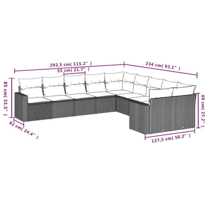 Set Divani da Giardino 10pz con Cuscini in Polyrattan Nero | homemem39
