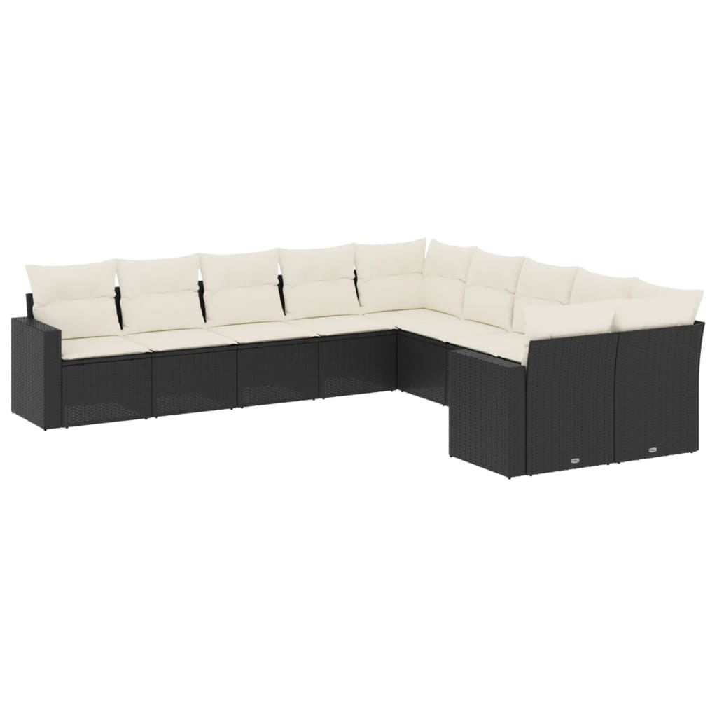 Set Divani da Giardino 10pz con Cuscini in Polyrattan Nero | homemem39