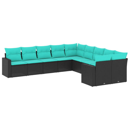 Set Divani da Giardino 10 pz con Cuscini Nero in Polyrattan | homemem39