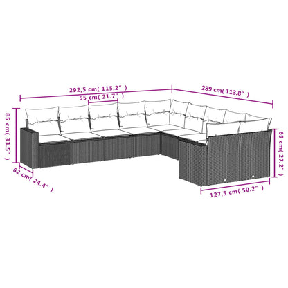 Set Divani da Giardino 10 pz con Cuscini Nero in Polyrattan | homemem39