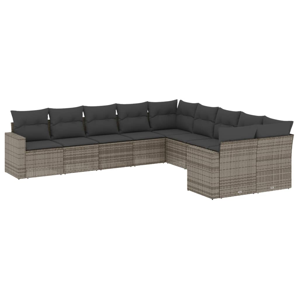 Set Divano da Giardino 10 pz con Cuscini Grigio in Polyrattan | homemem39