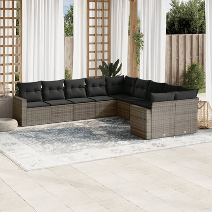 Set Divano da Giardino 10 pz con Cuscini Grigio in Polyrattan | homemem39