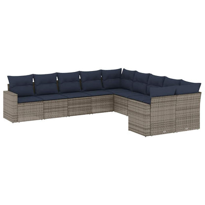 Set Divani da Giardino 10 pz con Cuscini Grigio in Polyrattan | homemem39