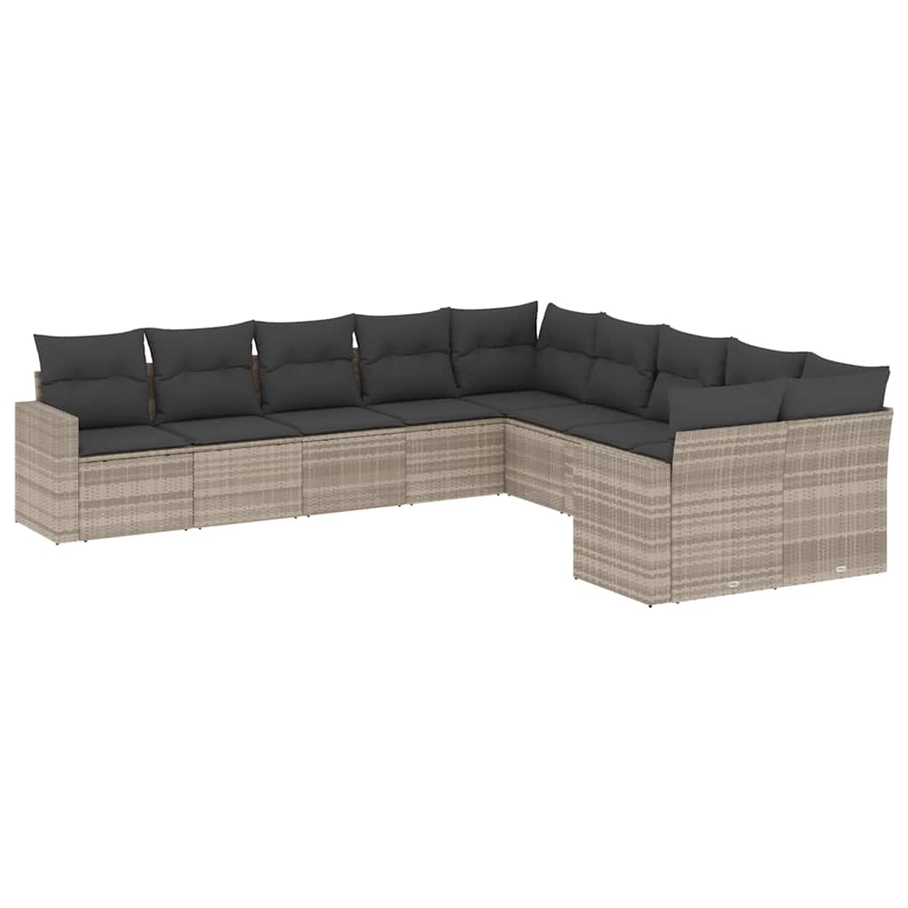 Set Divano Giardino 10 pz con Cuscini Grigio Chiaro Polyrattan | homemem39