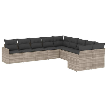 Set Divano Giardino 10 pz con Cuscini Grigio Chiaro Polyrattan | homemem39