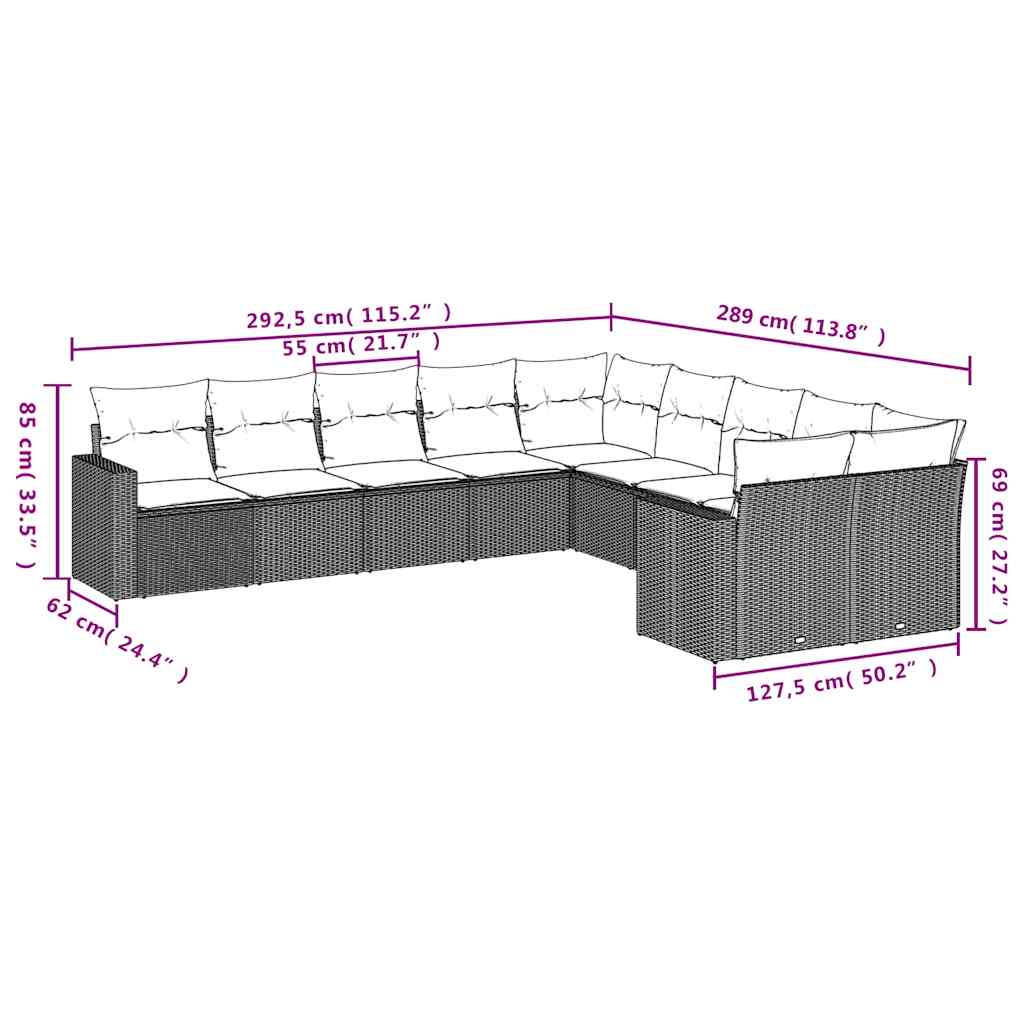 Set Divano Giardino 10 pz con Cuscini Grigio Chiaro Polyrattan | homemem39