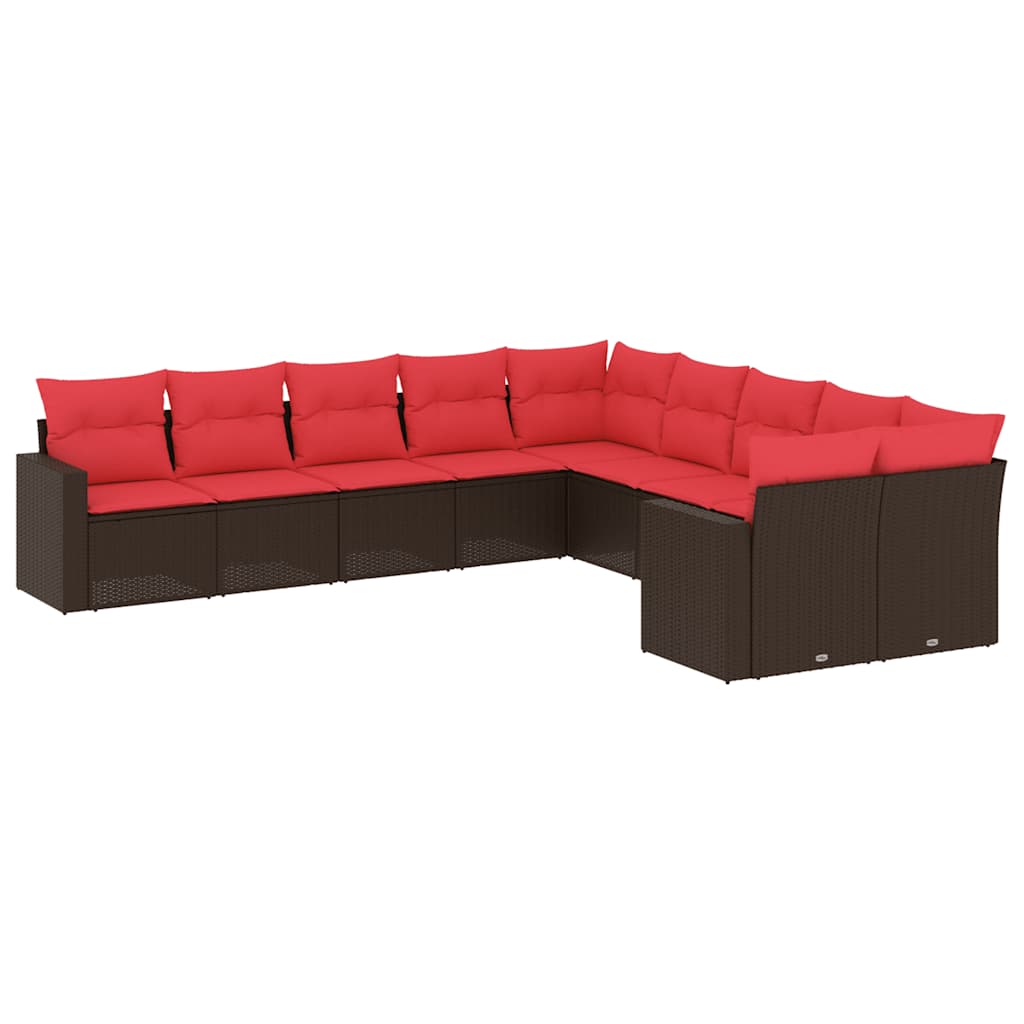 Set Divani da Giardino 10pz con Cuscini in Polyrattan Marrone | homemem39