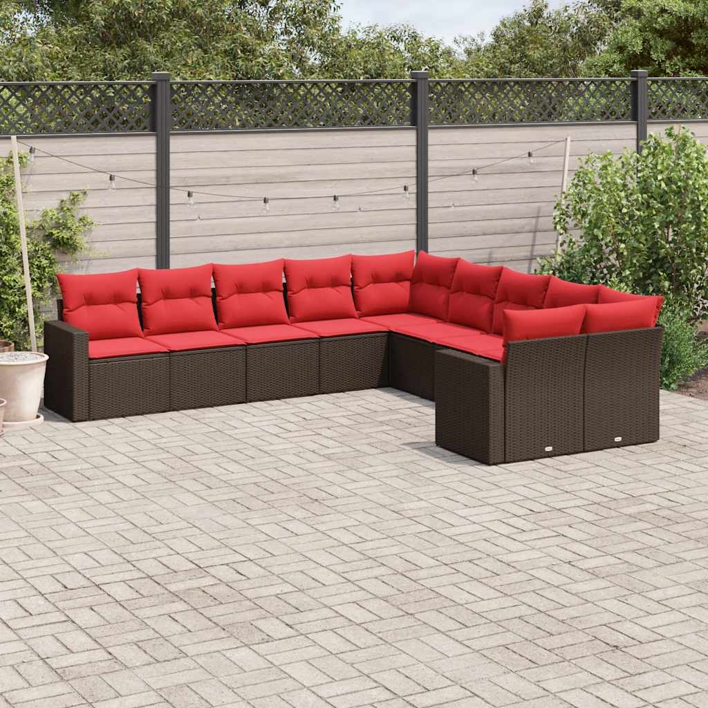 Set Divani da Giardino 10pz con Cuscini in Polyrattan Marrone | homemem39