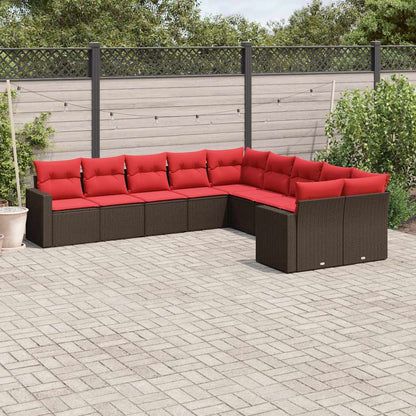 Set Divani da Giardino 10pz con Cuscini in Polyrattan Marrone | homemem39