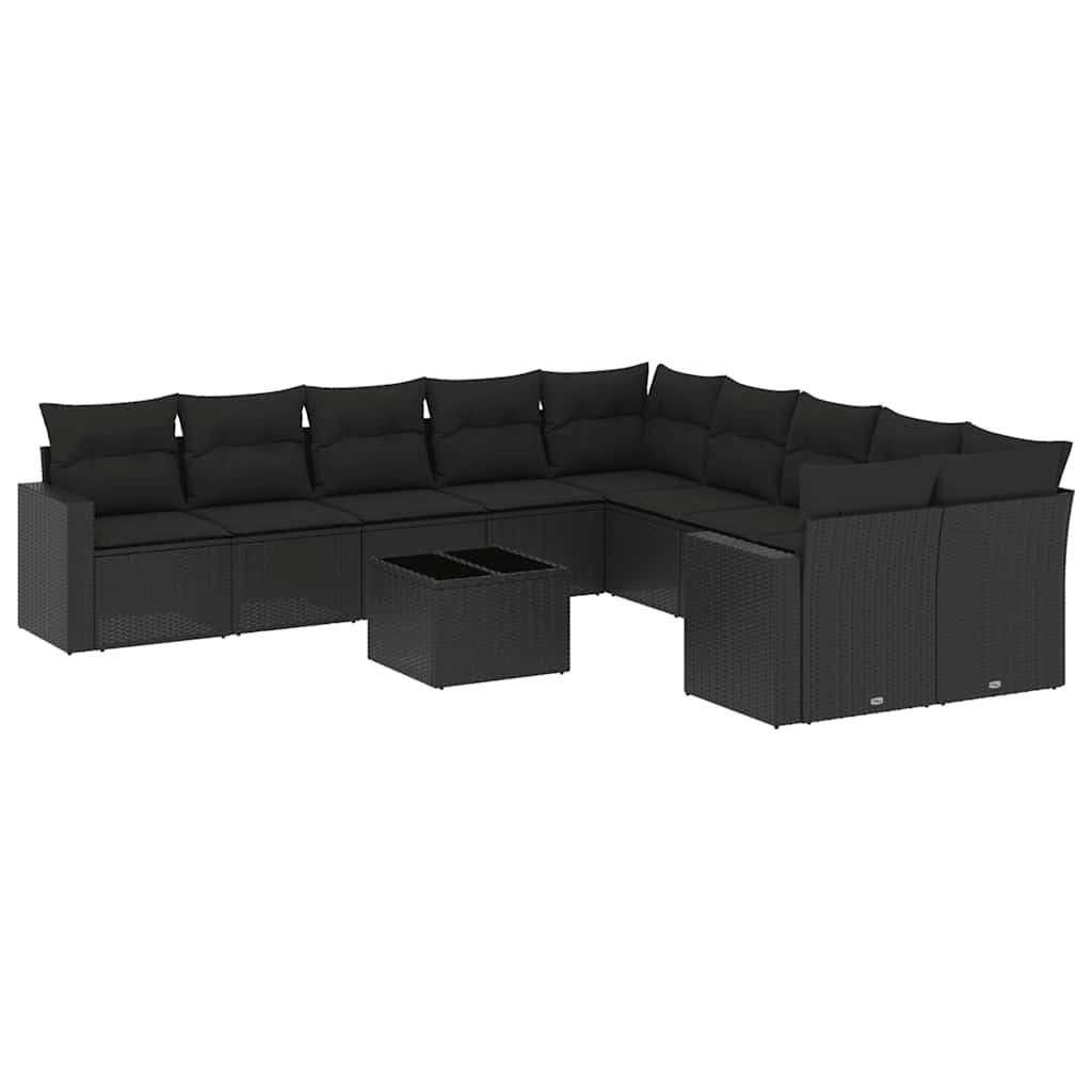 Set Divani da Giardino 11 pz con Cuscini in Polyrattan Nero | homemem39