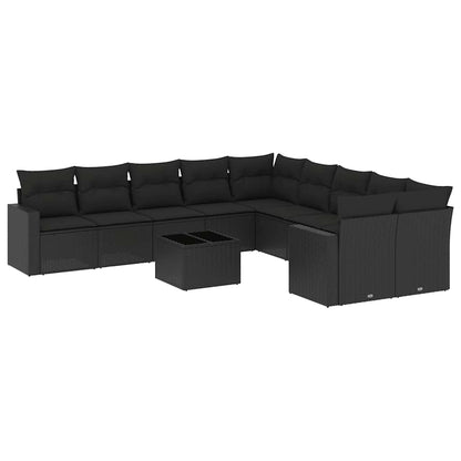 Set Divani da Giardino 11 pz con Cuscini in Polyrattan Nero | homemem39