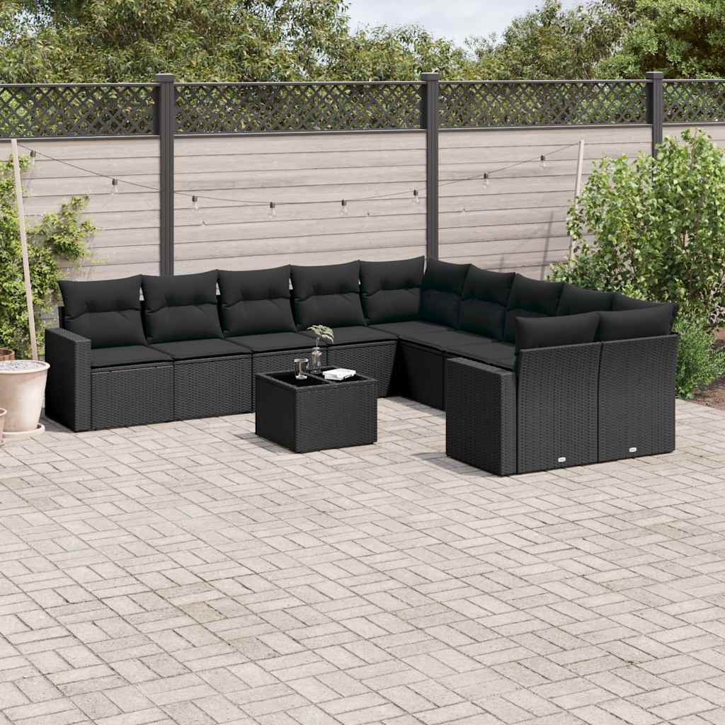 Set Divani da Giardino 11 pz con Cuscini in Polyrattan Nero | homemem39