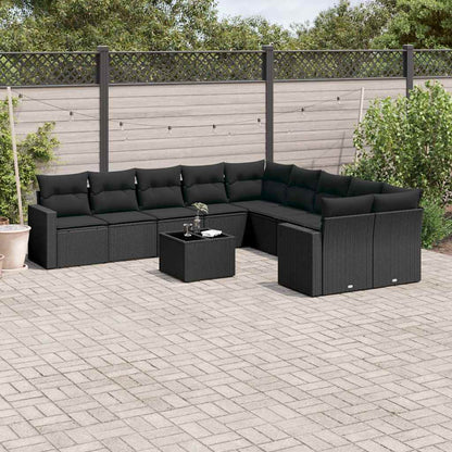 Set Divani da Giardino 11 pz con Cuscini in Polyrattan Nero | homemem39