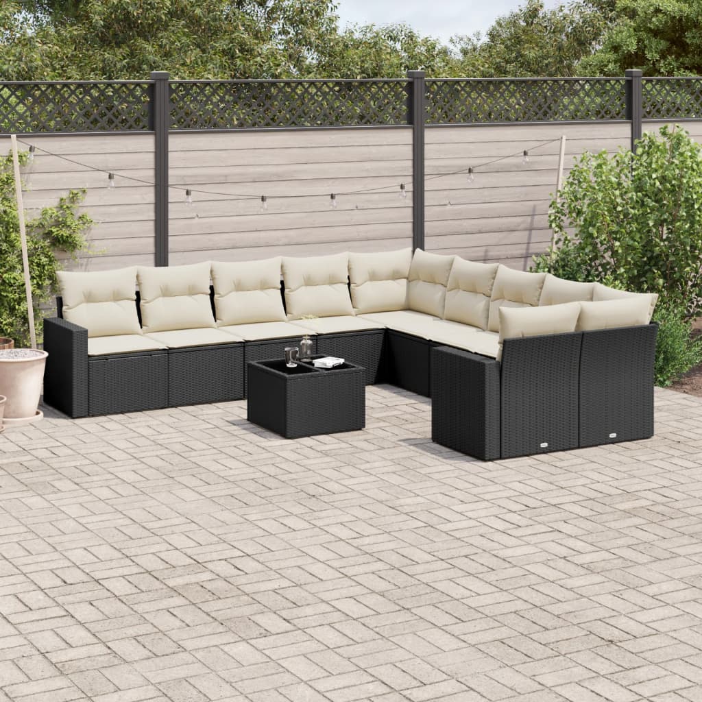 Set Divani da Giardino 11 pz con Cuscini in Polyrattan Nero | homemem39