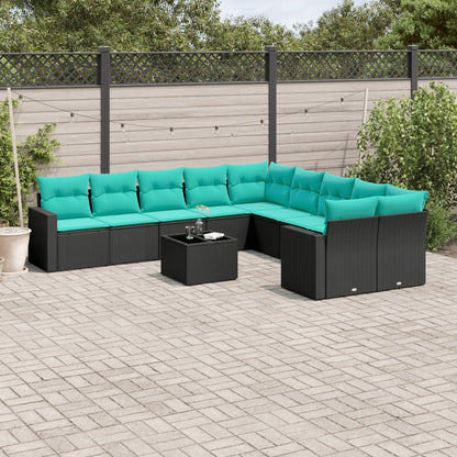 Set Divani da Giardino 11 pz con Cuscini in Polyrattan Nero - homemem39