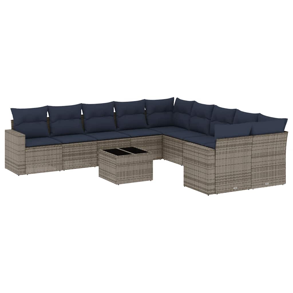 Set Divani da Giardino 11 pz con Cuscini in Polyrattan Grigio | homemem39